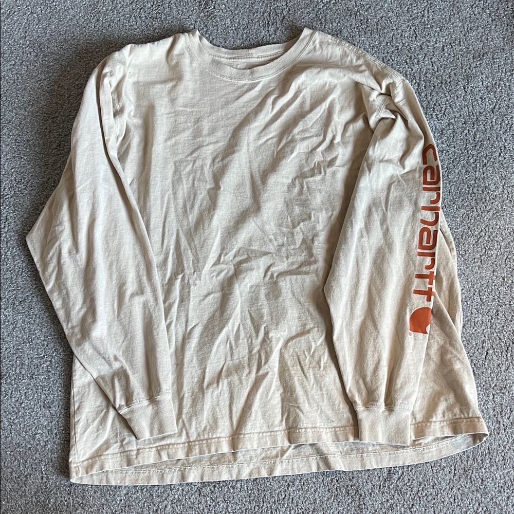 Carhartt Men's Beige Long Sleeve Tee with Logo